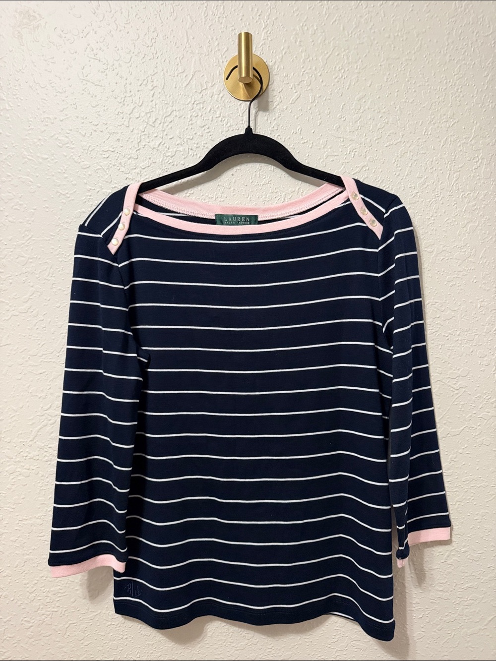 Lauren Ralph Lauren Navy Blue & White Striped Top